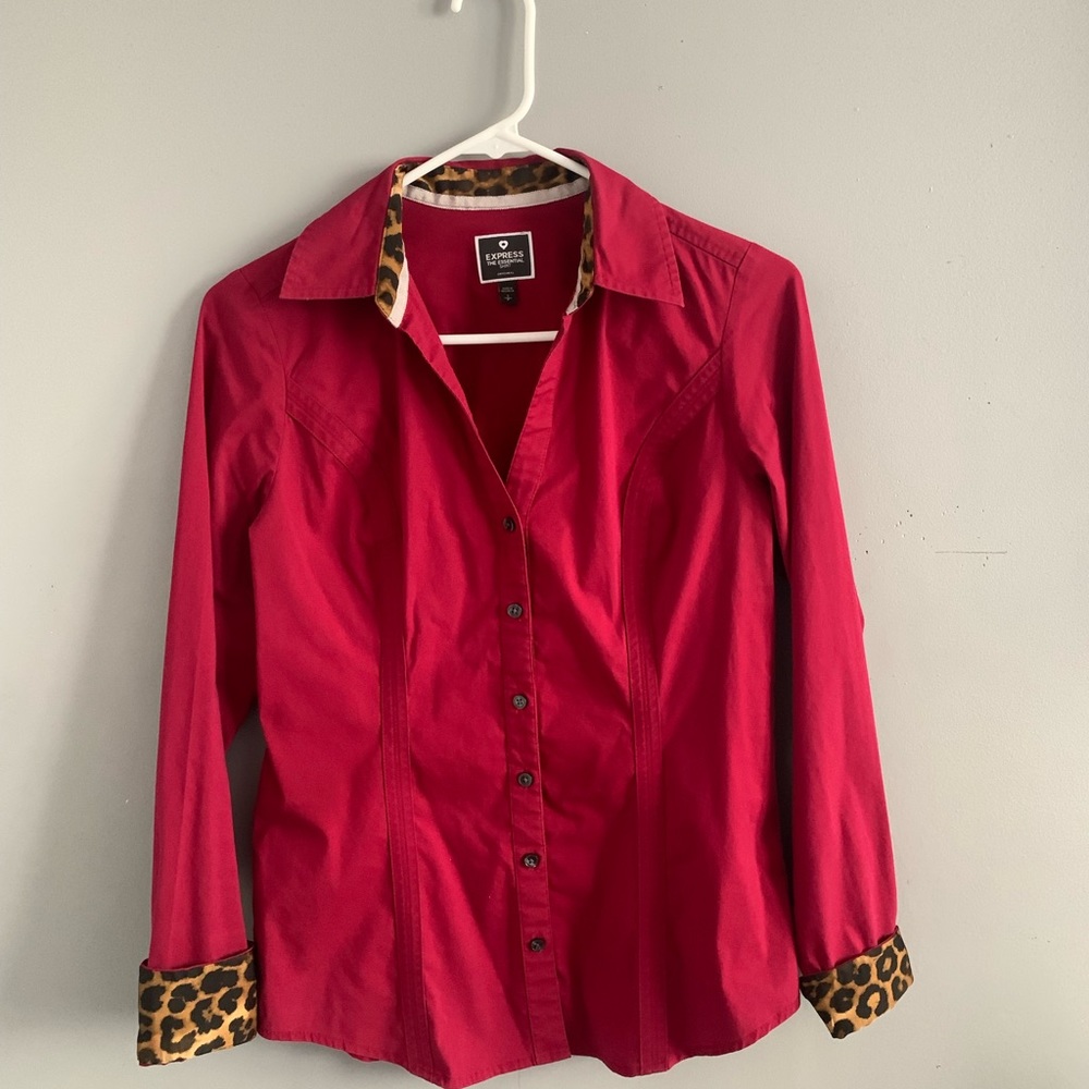 EXPRESS MAROON AND CHEETAH BLAZER SHIRT